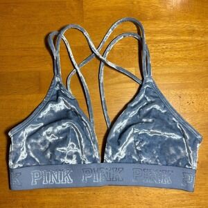 PINK Victoria's Secret Light Blue Crushed Velvet Unlined Triangle‎ Bralette M